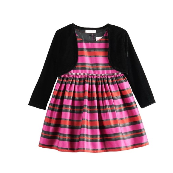 Baby Girl Youngland 2 Piece Stripe Woven Dress With Shrug - Picture 3 of 16